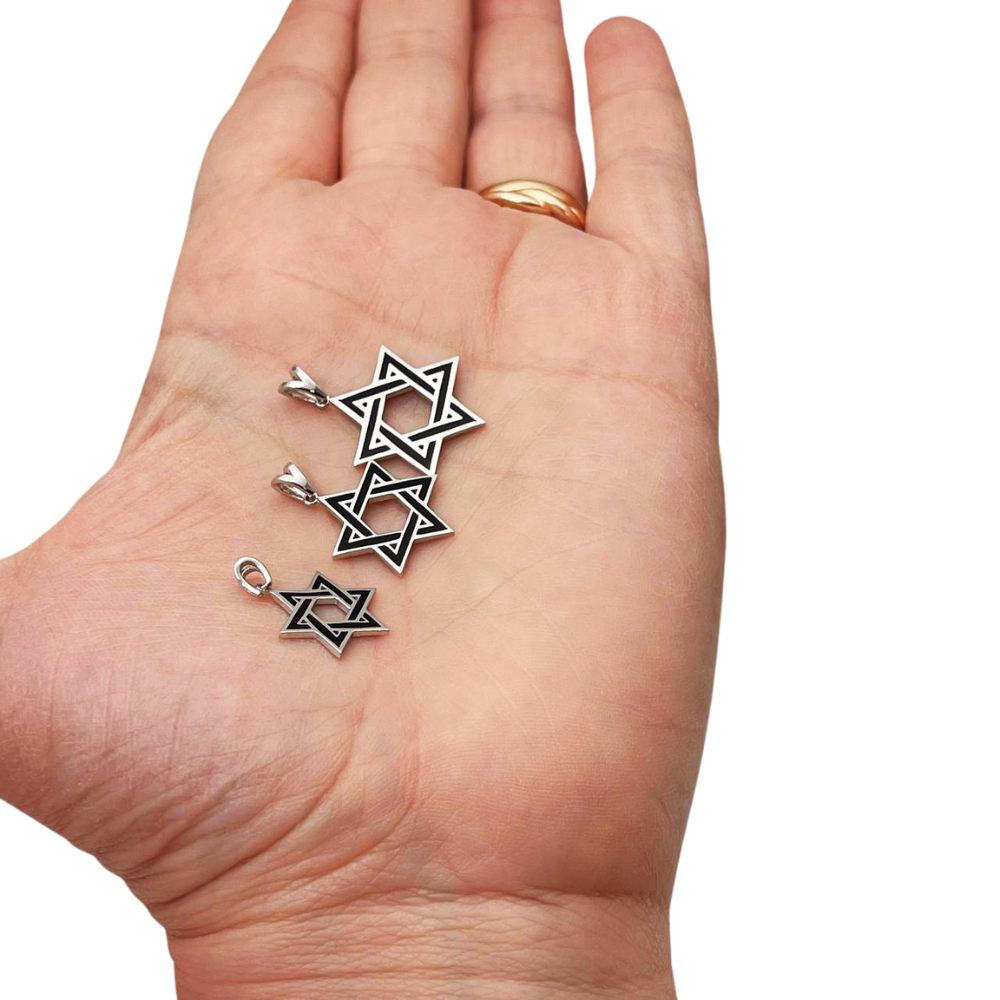 Star of David Pendant in 14K White Gold with Black Enamel