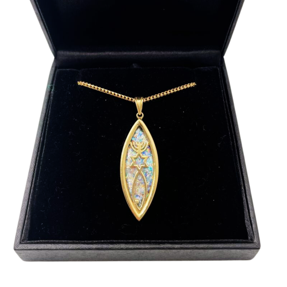 Messianic Seal of Jerusalem - 14k Gold and Roman Glass Pendant