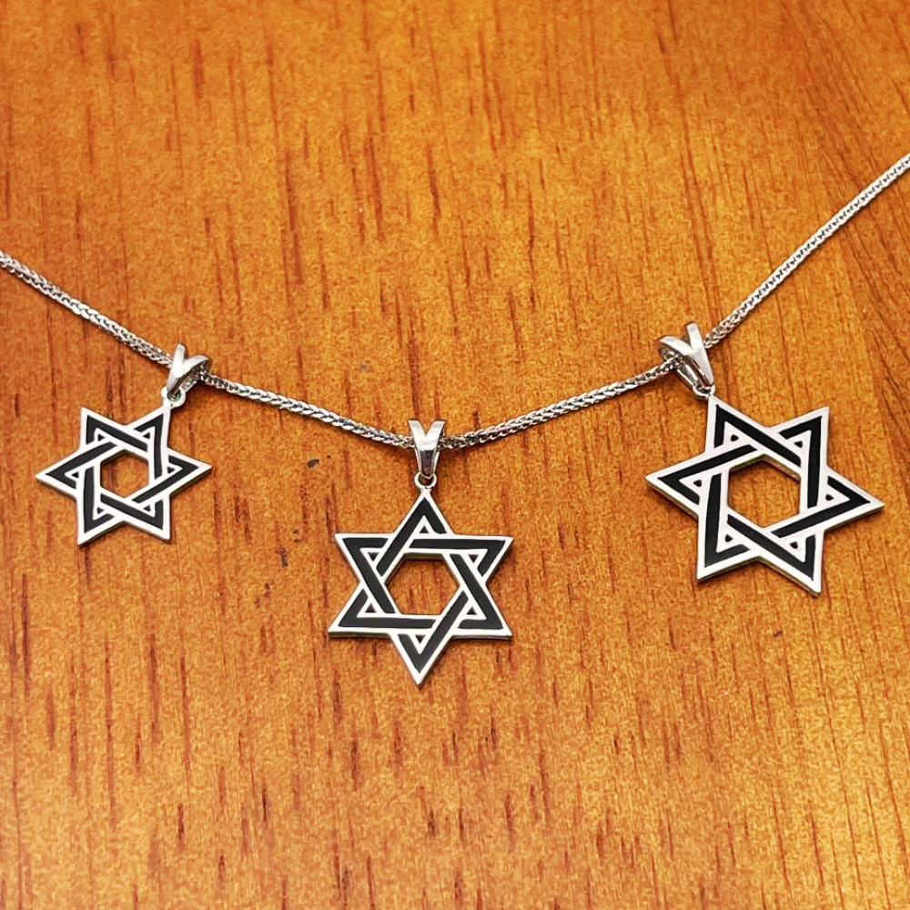 Star of David Pendant in 14K White Gold with Black Enamel