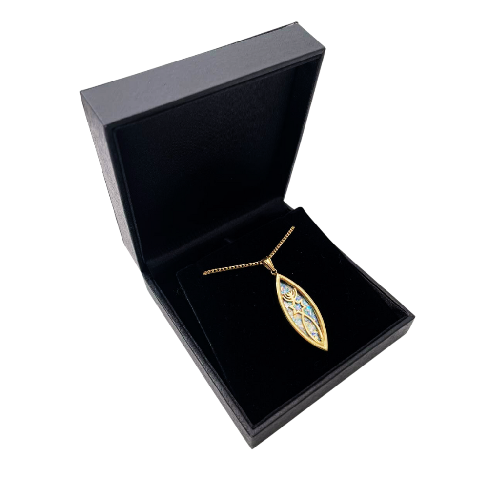 Messianic Seal of Jerusalem - 14k Gold and Roman Glass Pendant