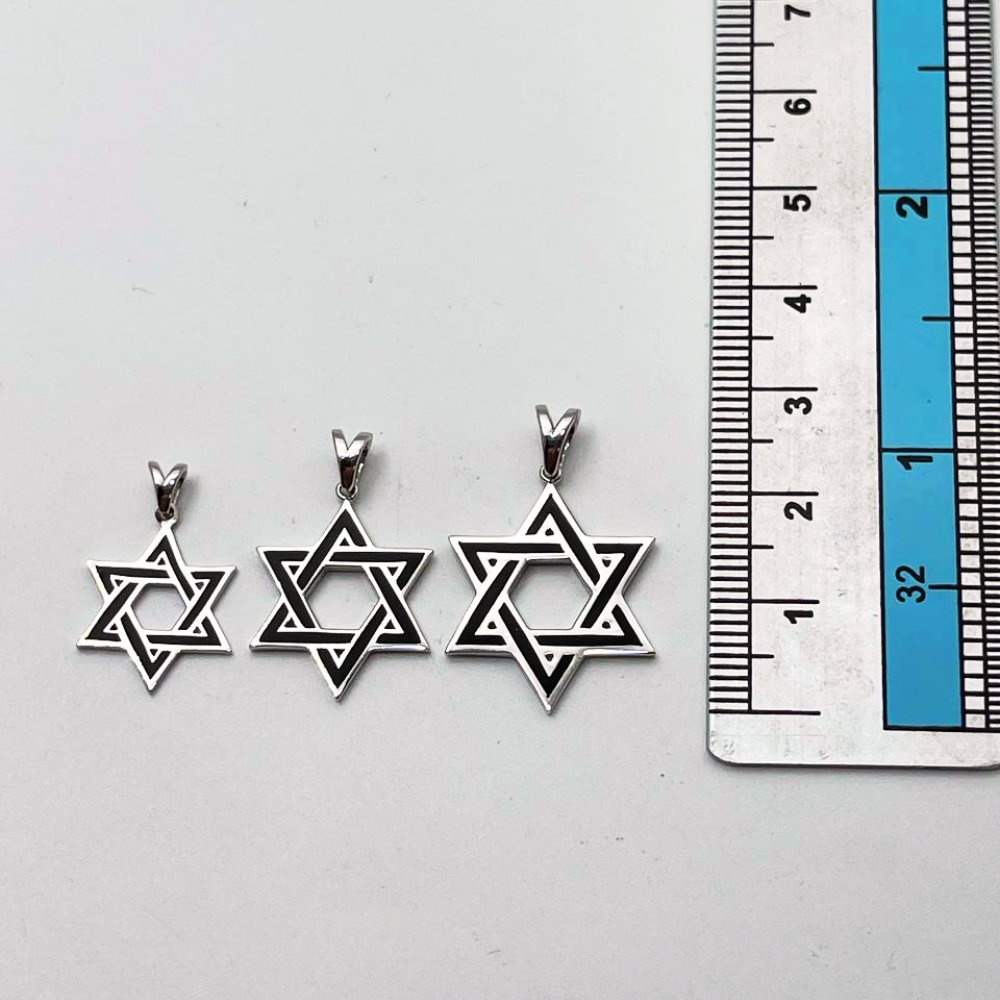 Star of David Pendant in 14K White Gold with Black Enamel