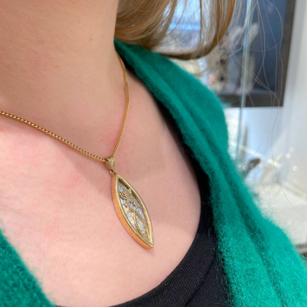 Messianic Seal of Jerusalem - 14k Gold and Roman Glass Pendant