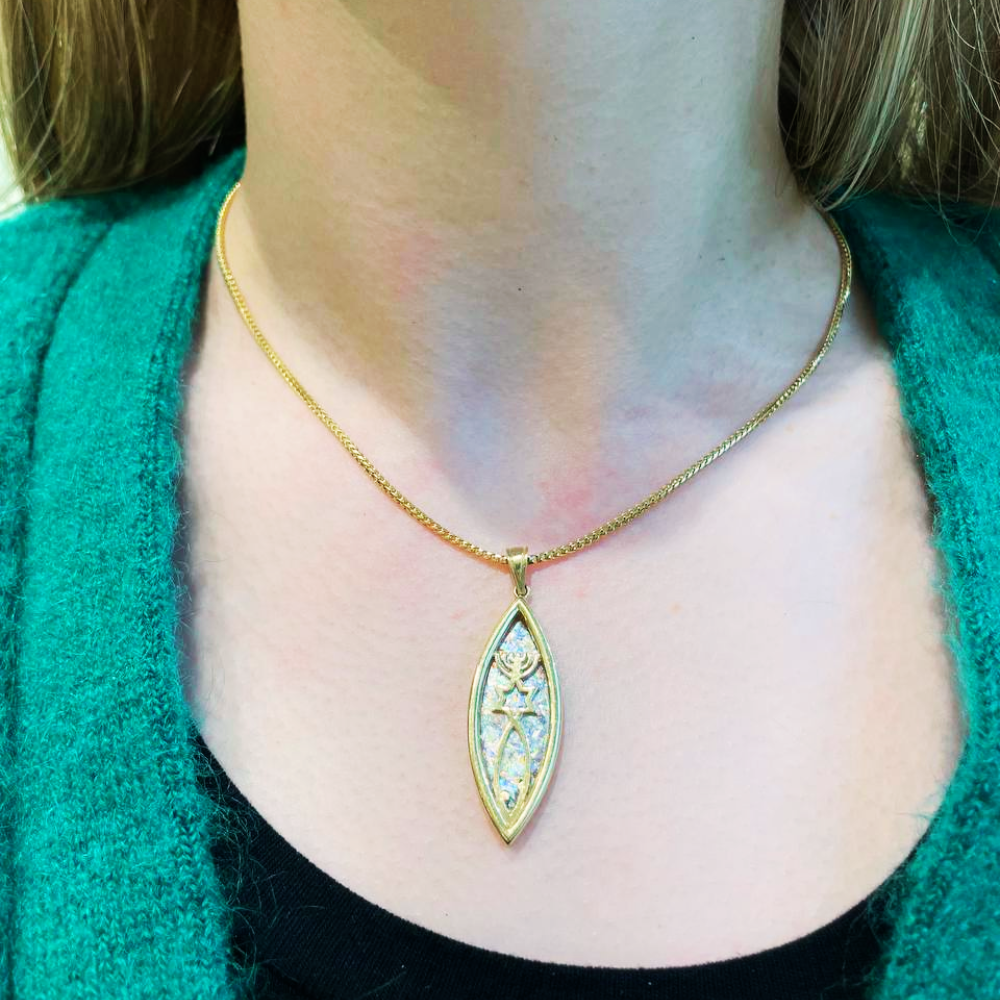 Messianic Seal of Jerusalem - 14k Gold and Roman Glass Pendant
