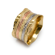 14k Gold Tricolor Textured Wide Wedding Ring