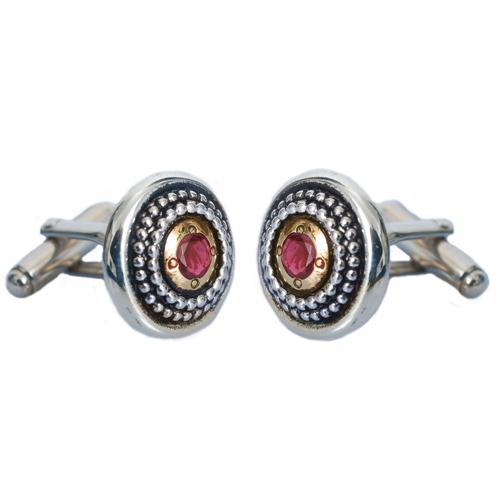 Silver & Gold Ethnic Garnet Cufflinks