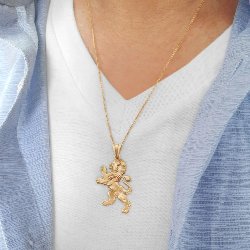Large Lion of Judah Pendant in 14K Gold - 2.45"