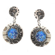 Silver Double Circle Roman Glass Earrings