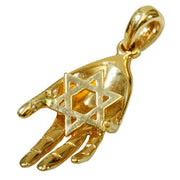 3D Hand Star of David Pendant in 14k Gold