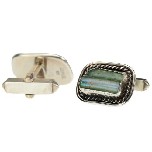 Sterling Silver Roman Glass Square Cufflinks