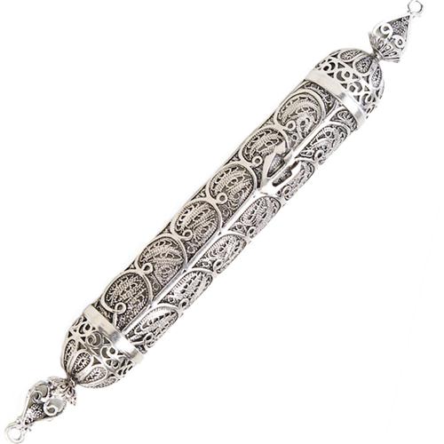 Sterling Silver Round Filigree Mezuzah Case
