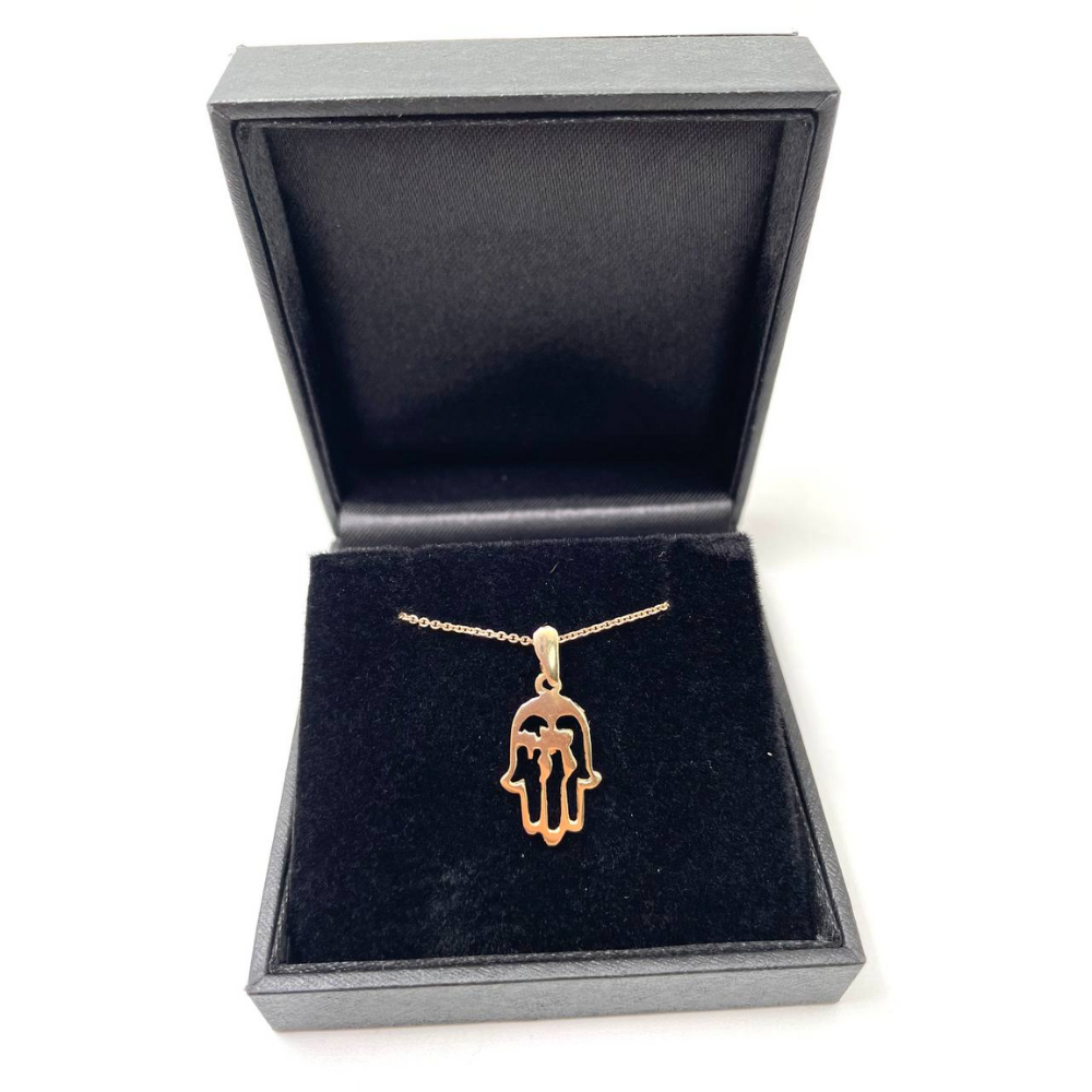 Chai Hamsa Pendant in 14K Gold