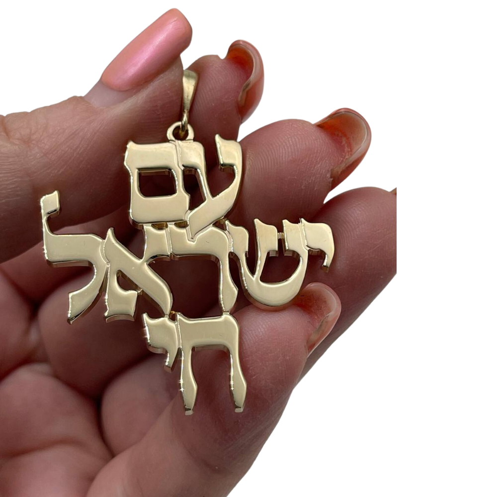 Am Israel Chai Pendant in 14K Gold - Large