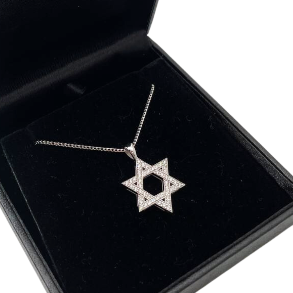 Classic Diamond Star of David Pendant in 18k White Gold