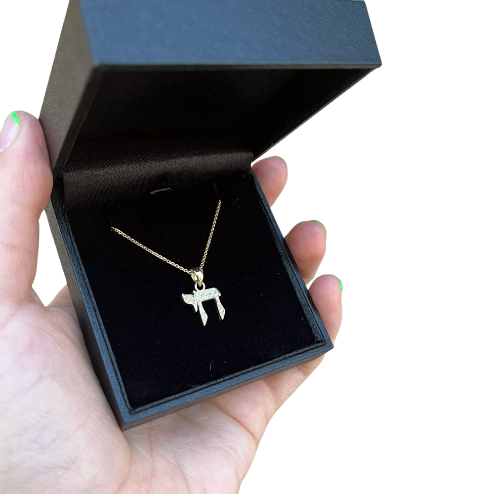 14K Gold Thick Diamond Chai Pendant