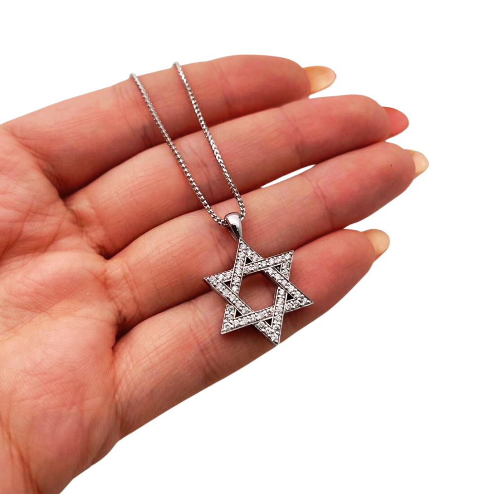 Classic Diamond Star of David Pendant in 18k White Gold