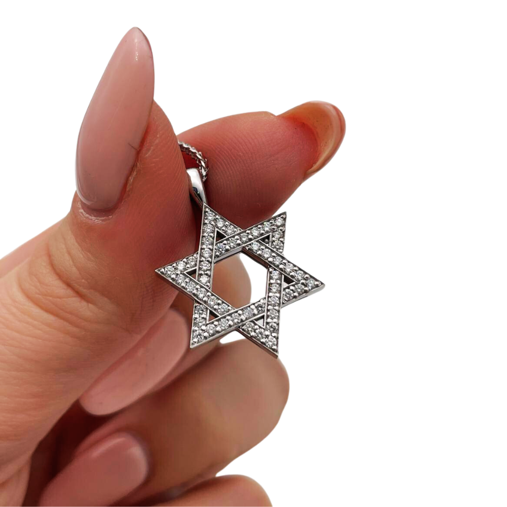 Classic Diamond Star of David Pendant in 18k White Gold