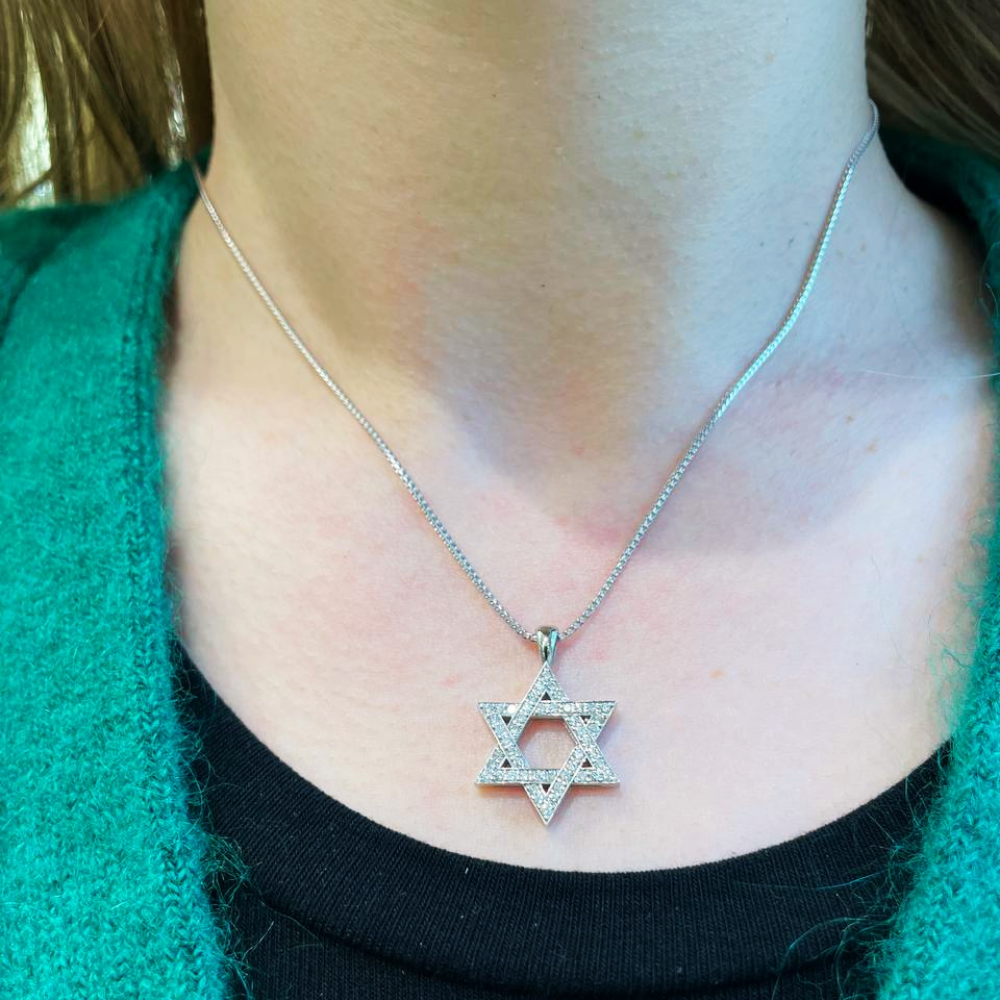 Classic Diamond Star of David Pendant in 18k White Gold