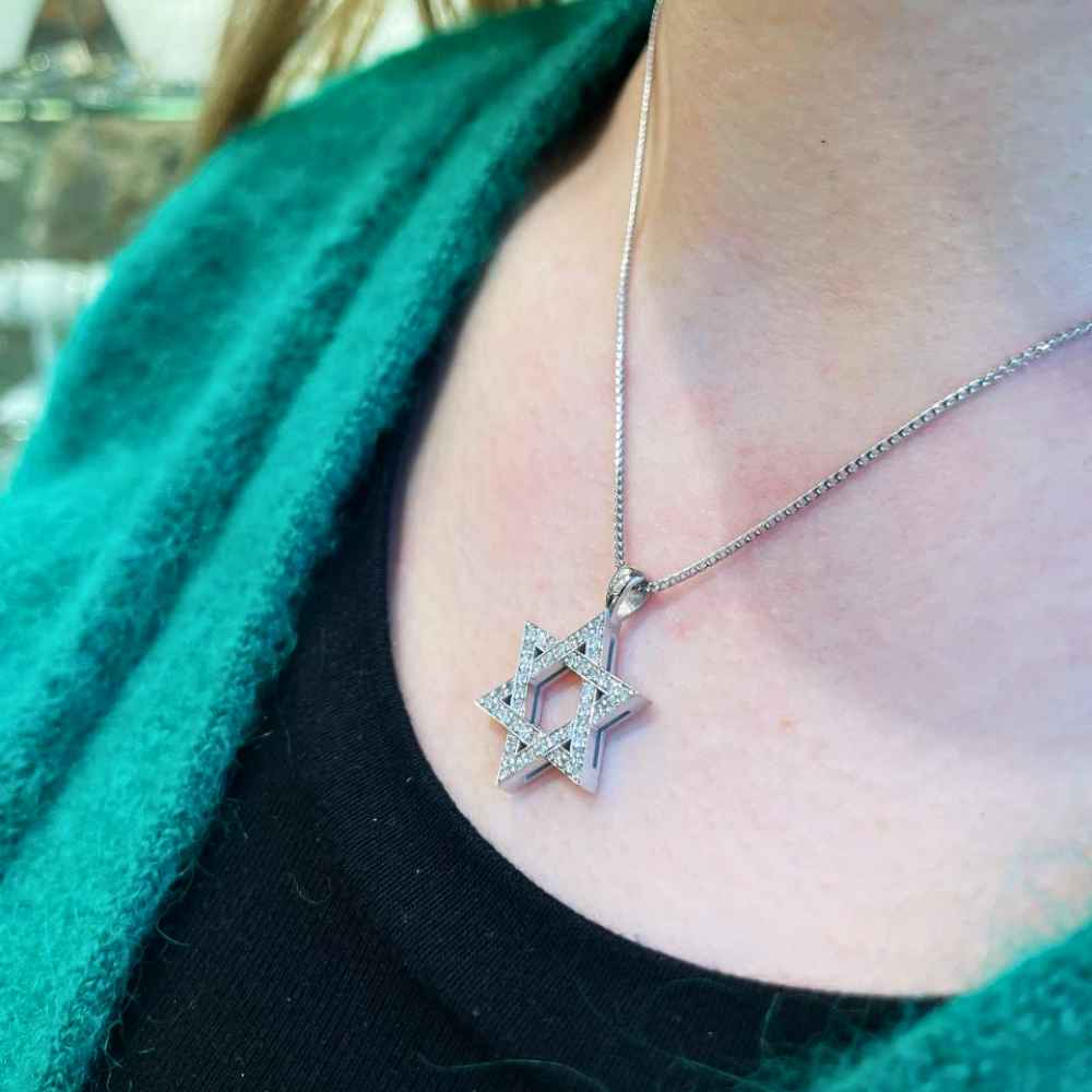 Classic Diamond Star of David Pendant in 18k White Gold