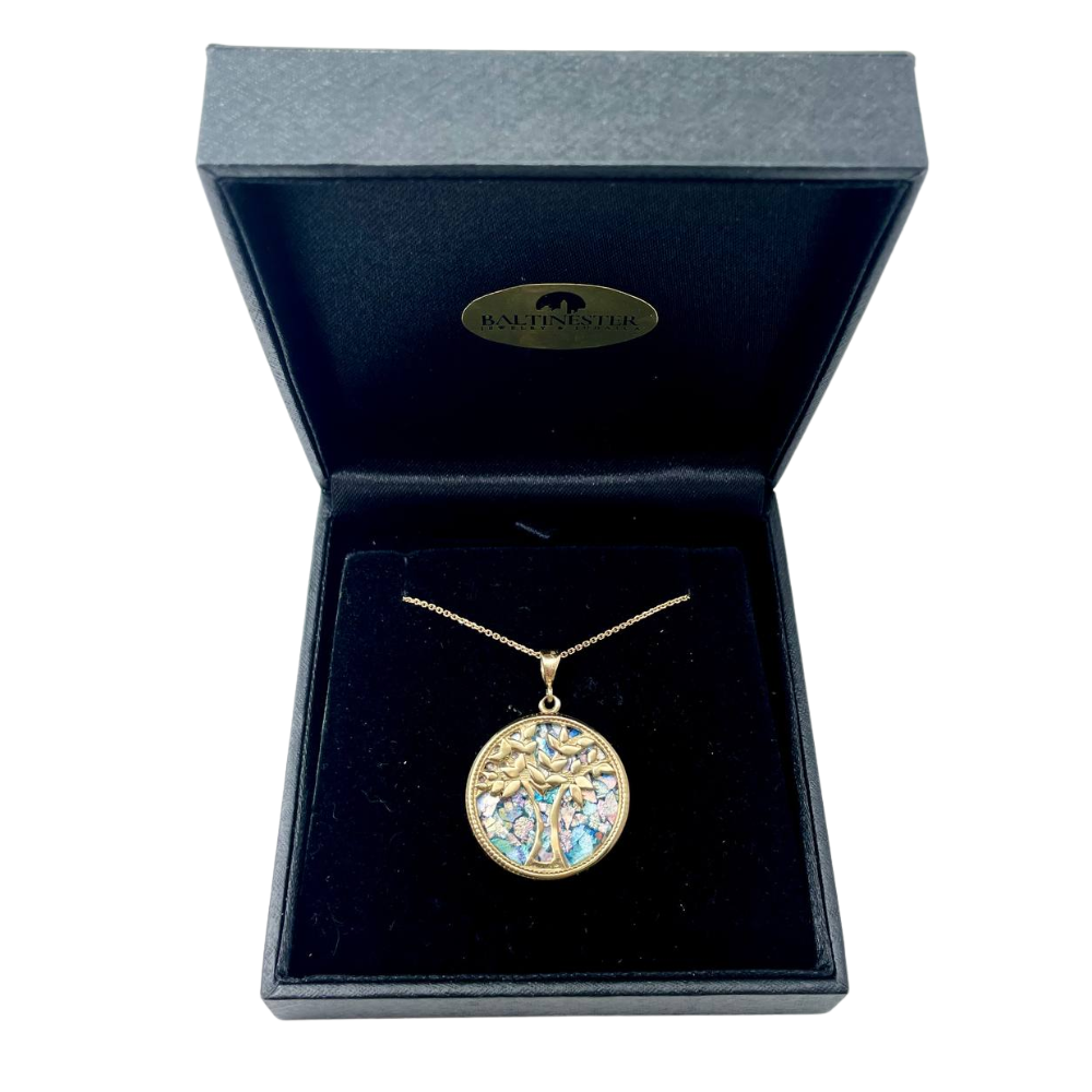 Roman Glass Tree of Life Pendant in 14K Gold