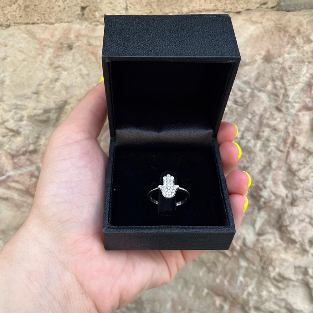 14k White Gold Large Diamond Hamsa Ring