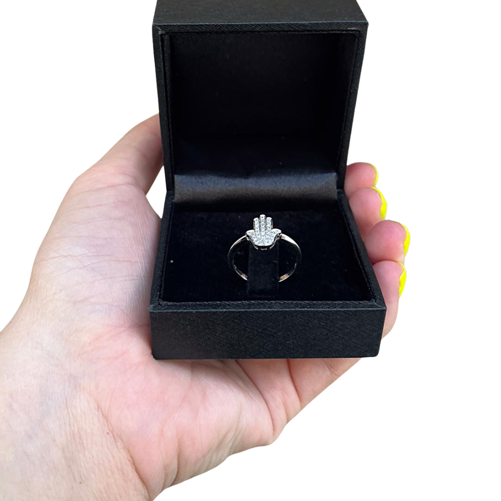 14k White Gold Large Diamond Hamsa Ring