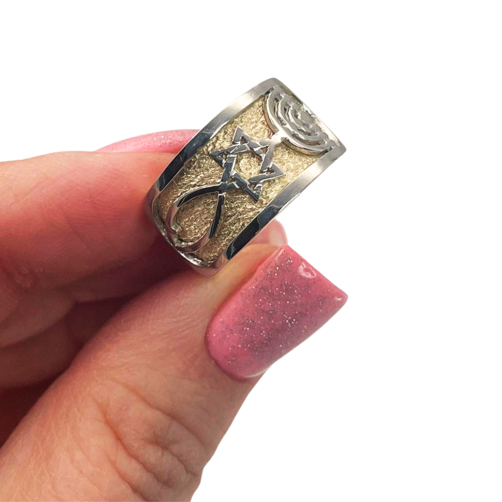 Star of David Messianic Seal of Jerusalem Ring - 14K Gold Two Tone Grafted-In Ring