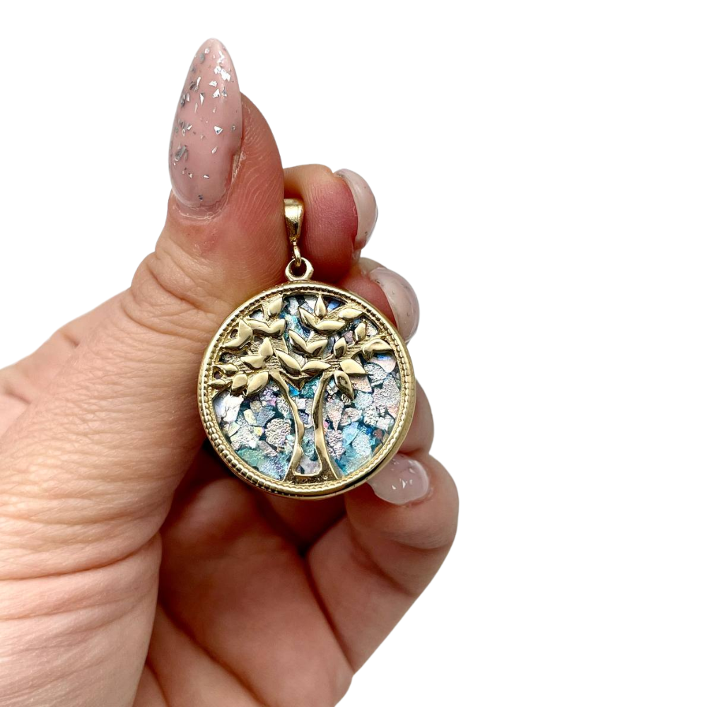 Roman Glass Tree of Life Pendant in 14K Gold