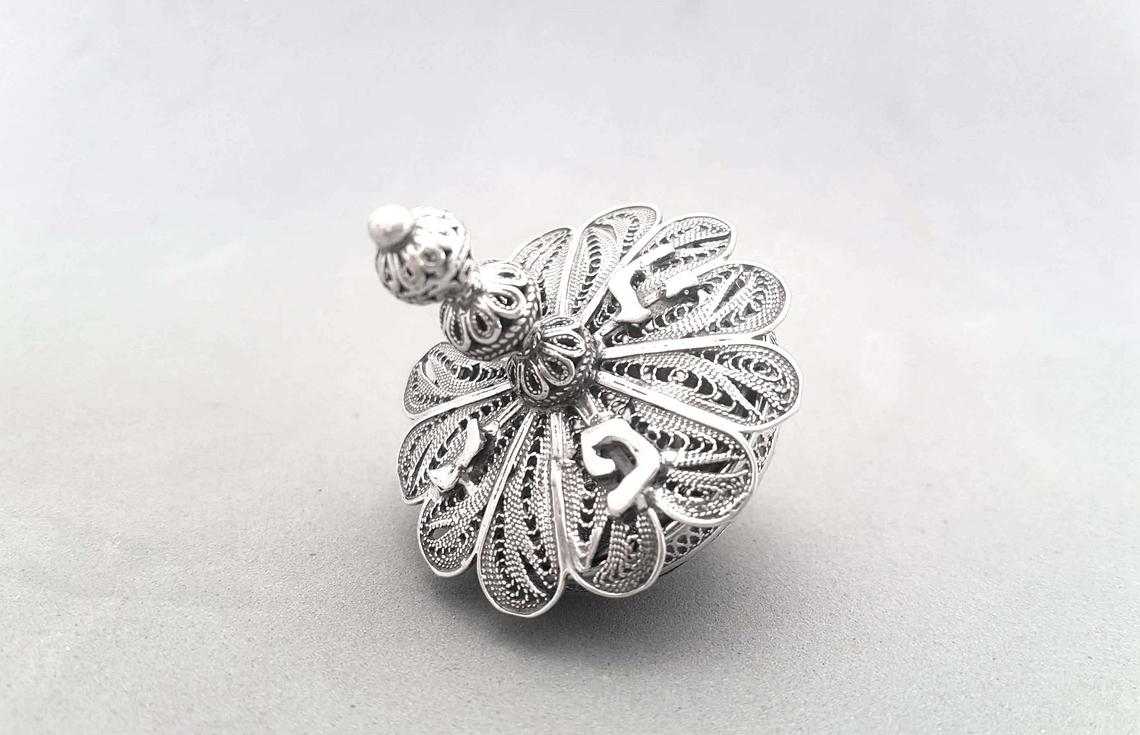 Sterling Silver Filigree Dreidel with Besamim Spice Box