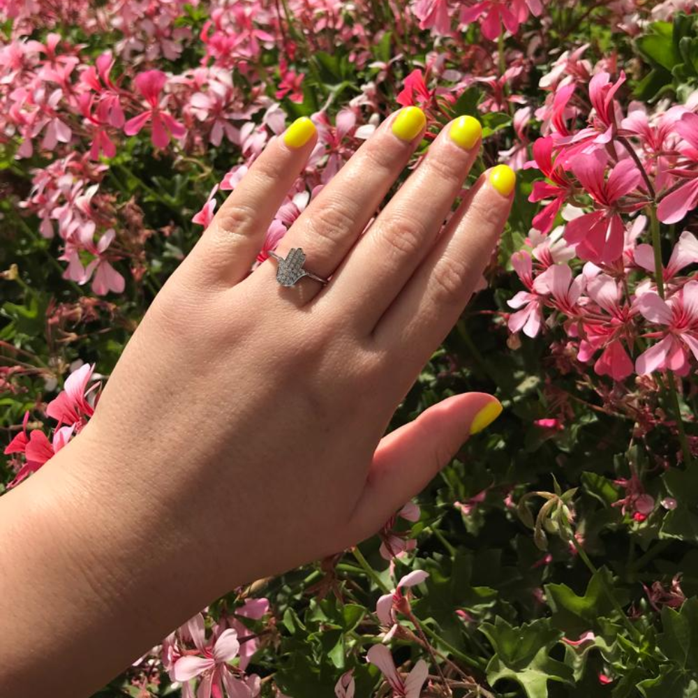 14K Gold Large Hamsa Ring Diamond Studded