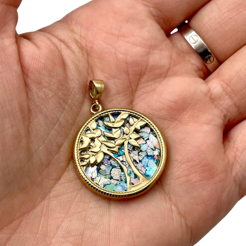 Roman Glass Tree of Life Pendant in 14K Gold