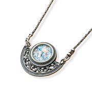 Sterling Silver Semi Circle Filigree Roman Glass Necklace