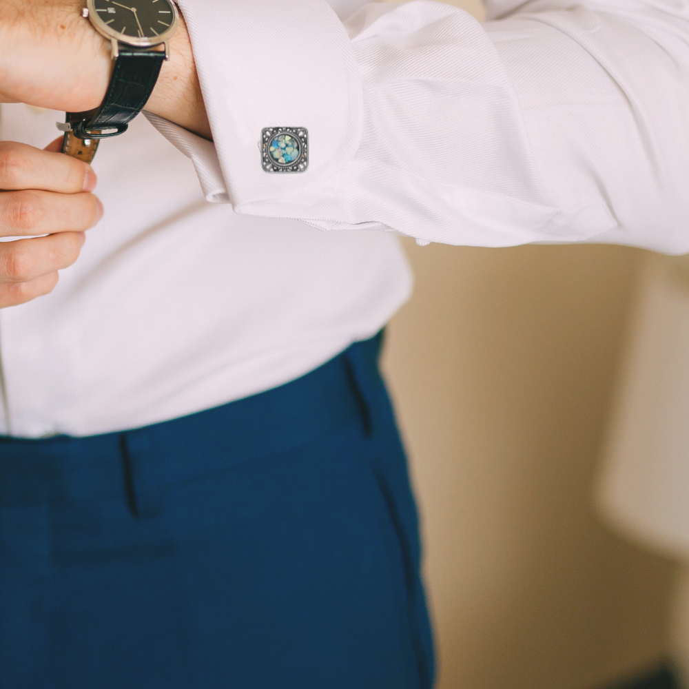 Israeli Roman Glass Sterling Silver Square Cufflinks