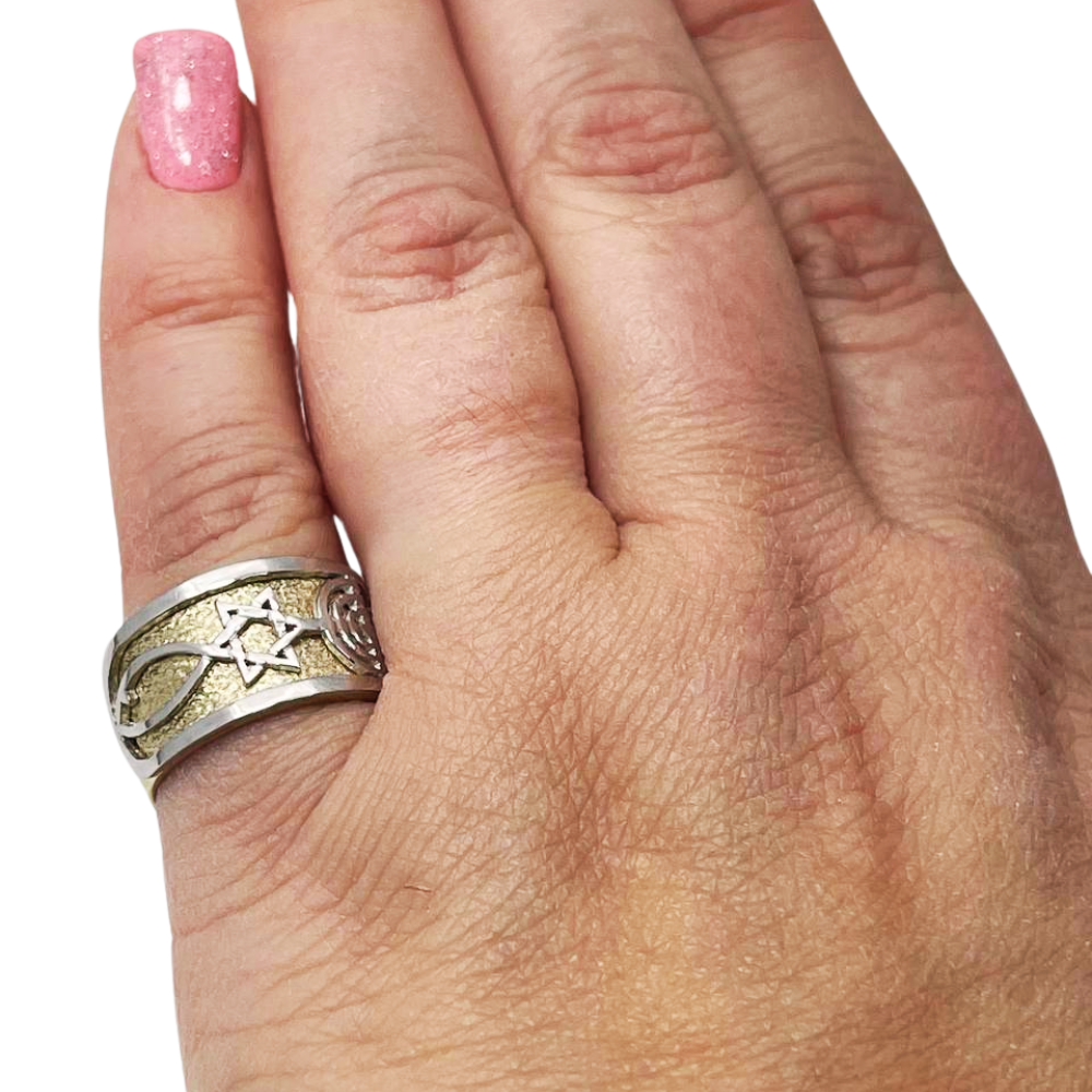 Star of David Messianic Seal of Jerusalem Ring - 14K Gold Two Tone Grafted-In Ring