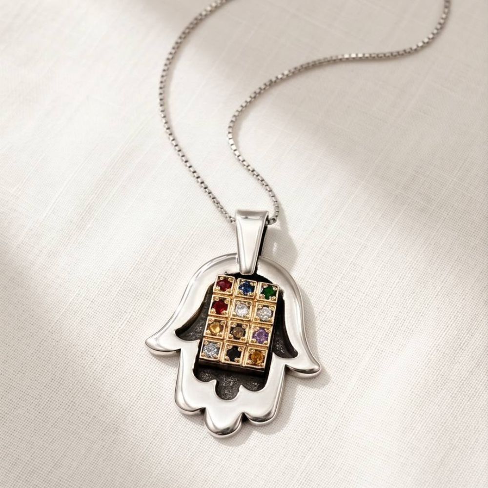 Sterling Silver & 9K Gold Hamsa Hoshen Pendant Necklace