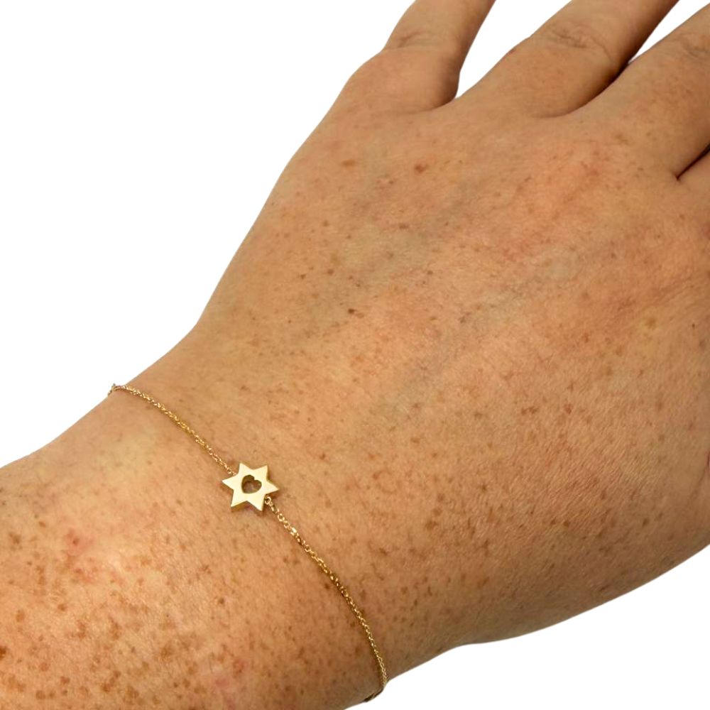 14K Yellow Gold Star of David Heart Bracelet