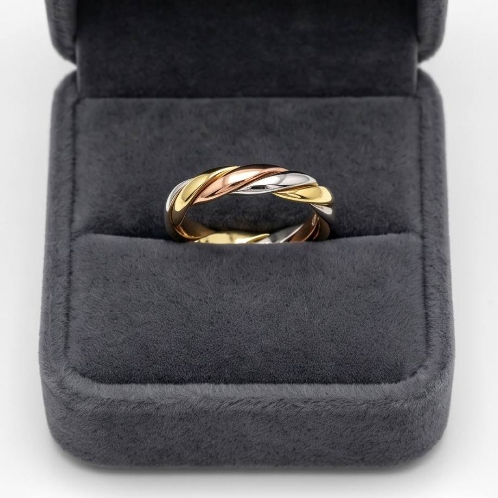 14K Tri-Color Gold Twisted Wedding Ring Braided Band