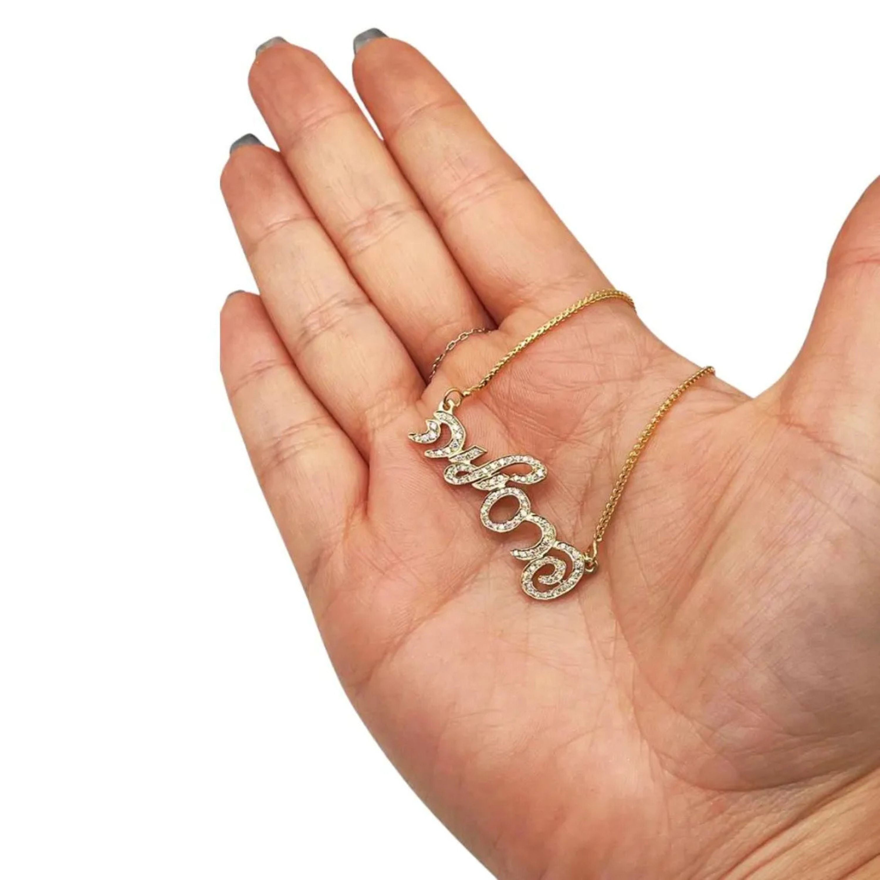 14K Gold Hebrew Script Diamond Name Necklace