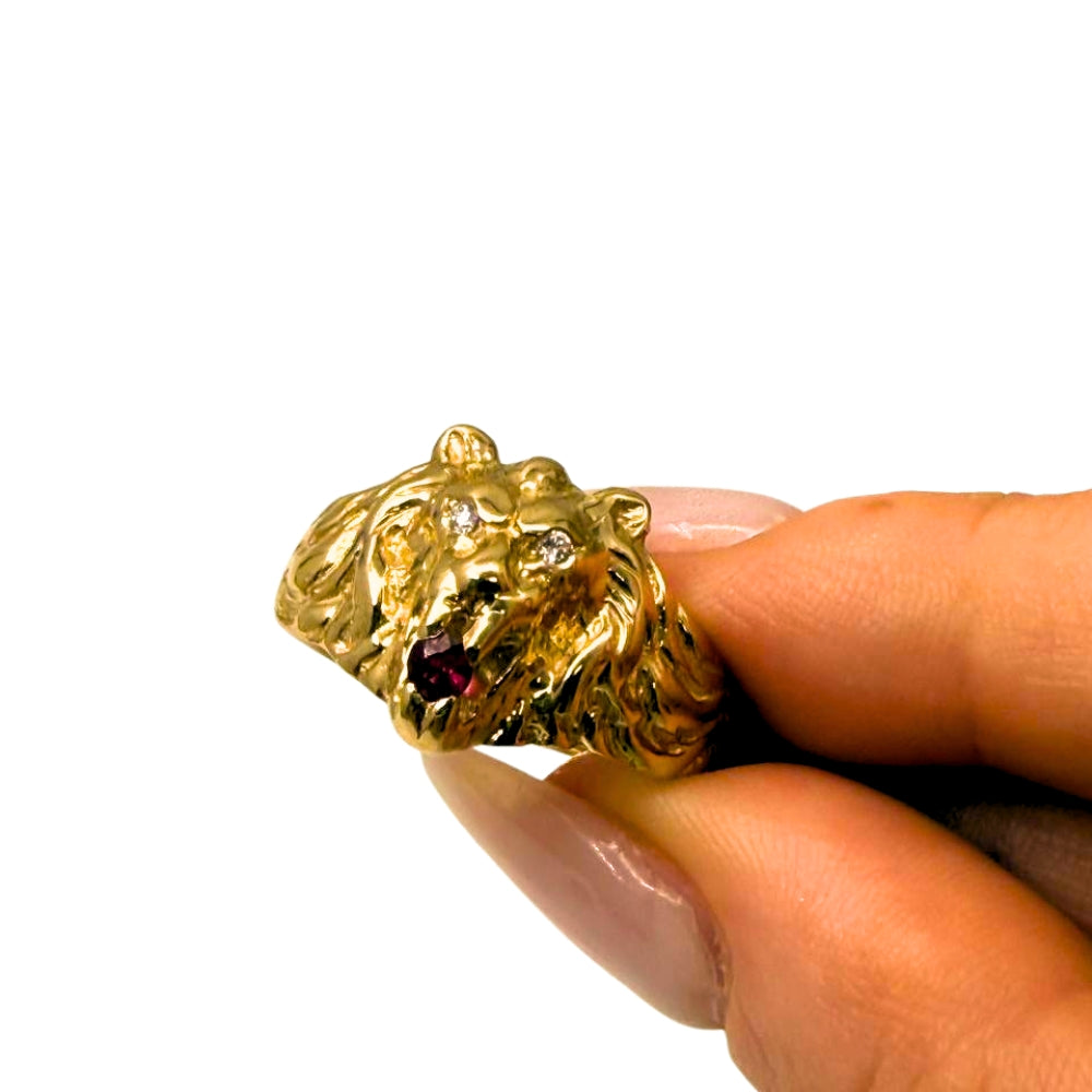 Diamond Lion of Judah Ruby Ring in 14k Yellow Gold
