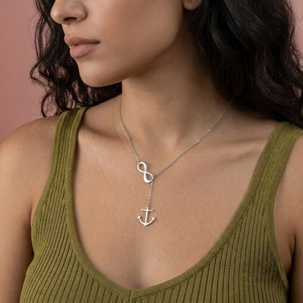 925 Sterling Silver Infinity Anchor Y-Necklace – Lariat Style Nautical Jewelry