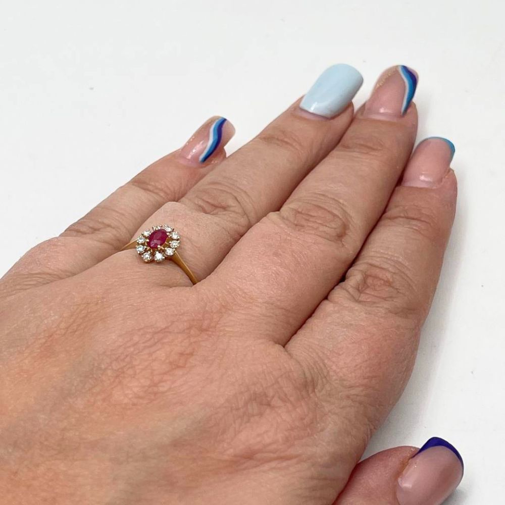 14K Gold Ruby & Diamond Halo Ring