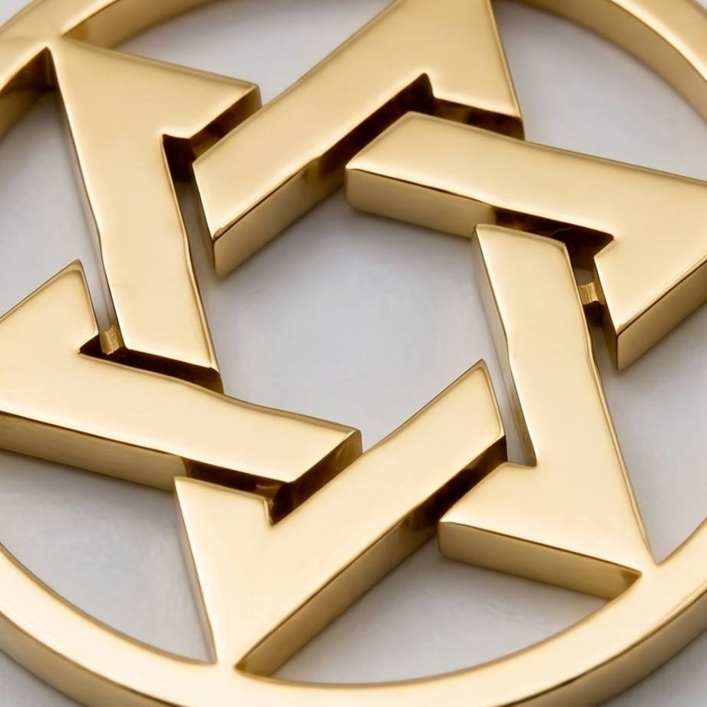 14K Solid Gold Round Star of David Pendant
