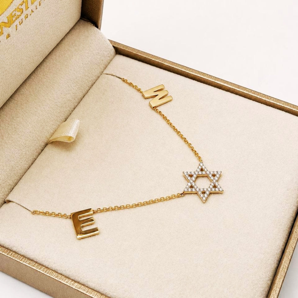 14K Gold Diamond Star of David Personalized Initials Necklace