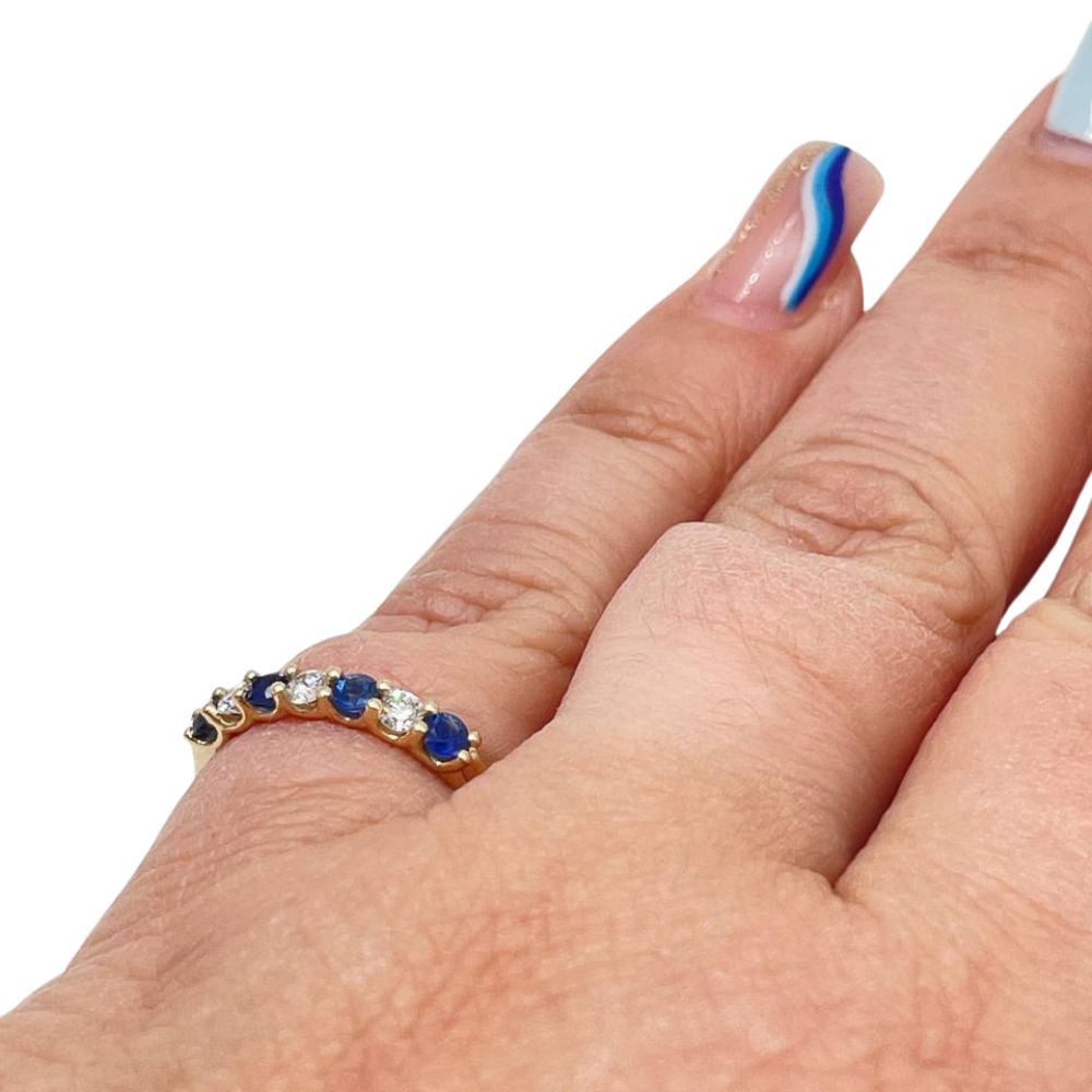Sapphire & Diamond Half Eternity Band Ring in 14k Yellow Gold