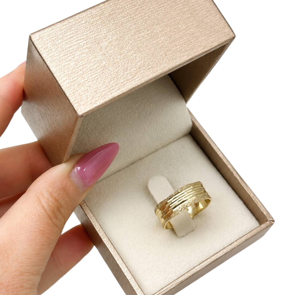 14K Gold Multi-Textured Wedding Ring – 7.5 mm Wide
