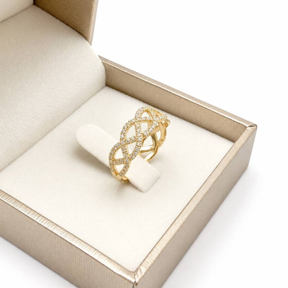 14K Gold Natural Diamond Infinity Weave Ring