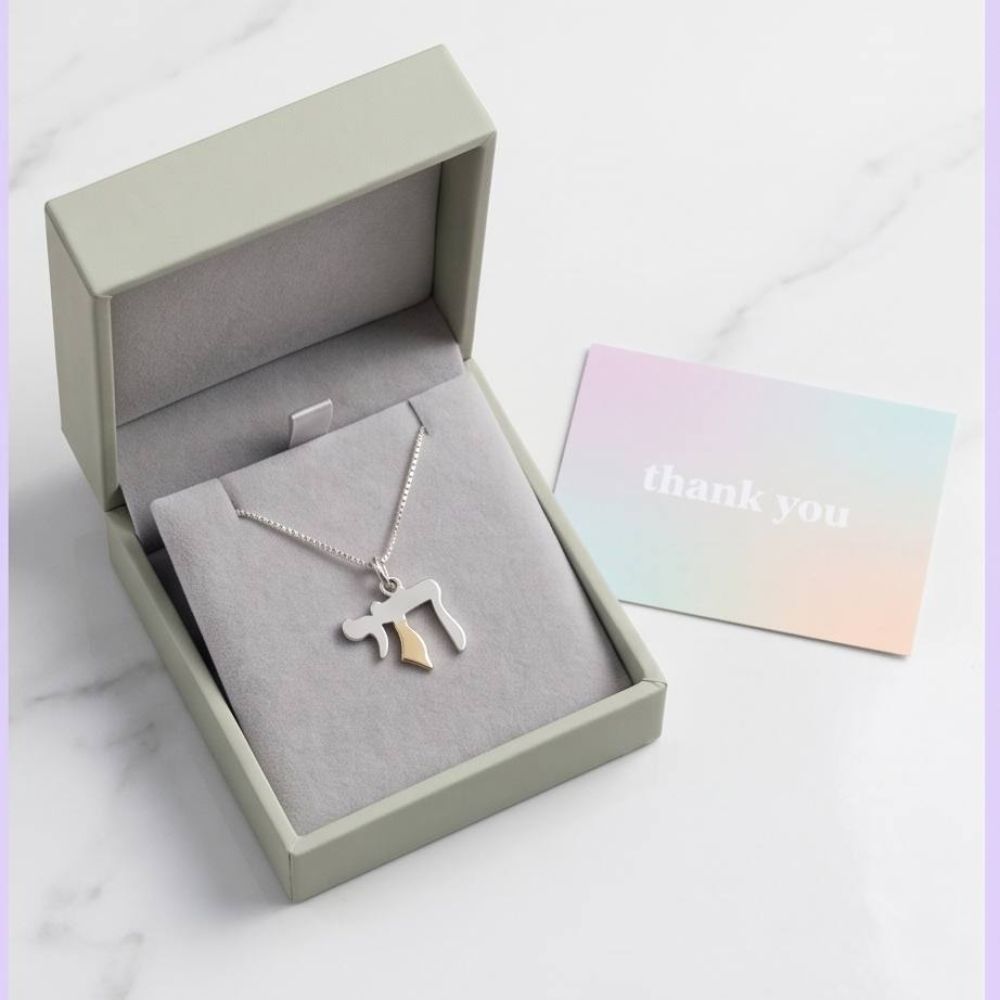 Sterling Silver & Gold Chai Pendant Necklace with Israel Map Accent