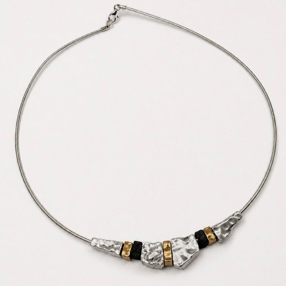 Lightweight Mixed Metal Silver & Gold Plated Statement Necklace