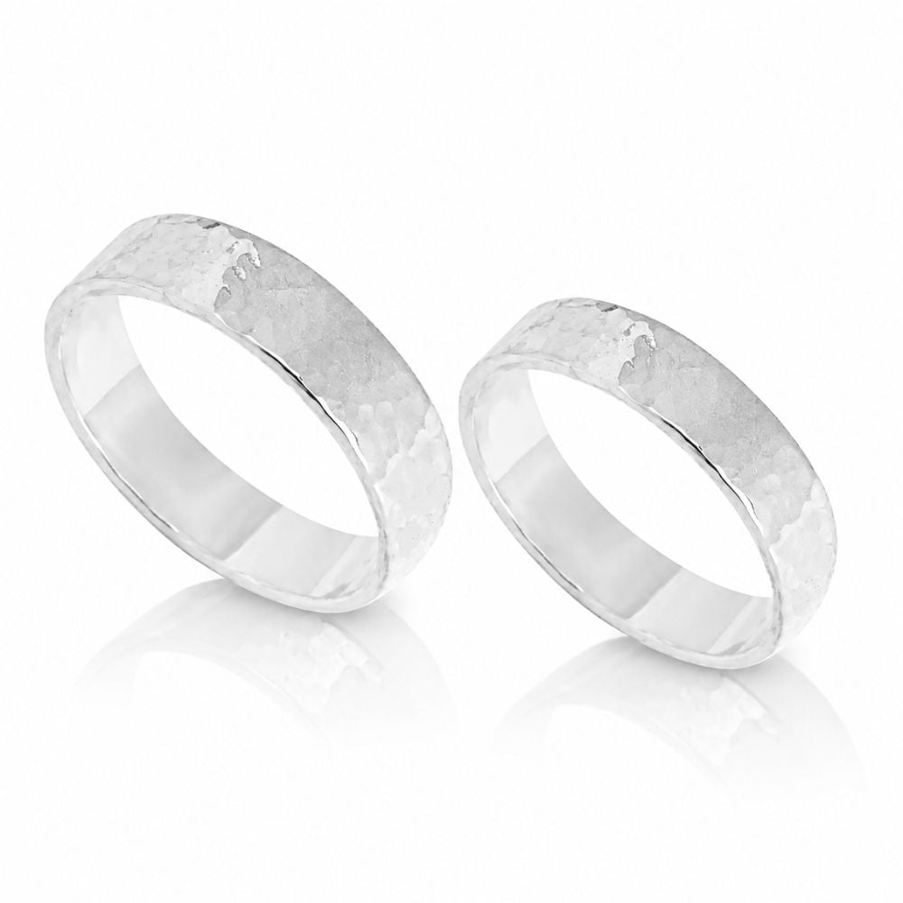 Hammered Sterling Silver Promise Ring Set for Couples
