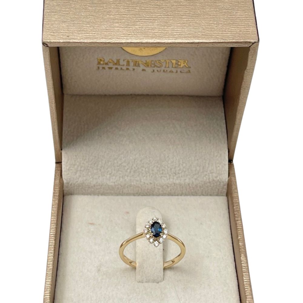 14K Yellow Gold Sapphire & Diamond Halo Ring