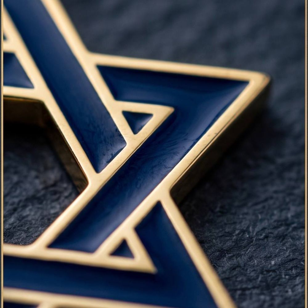 14K Gold Blue Enamel Star of David Pendant